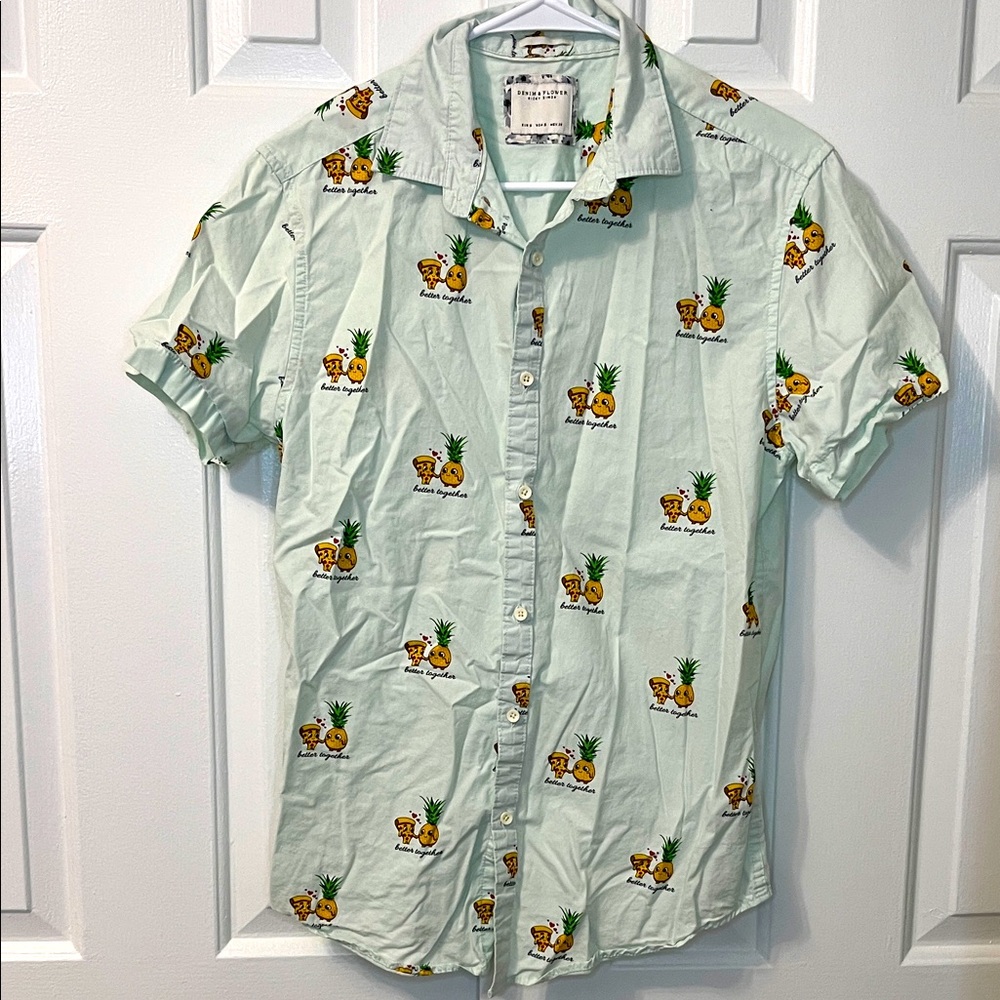 Denim & Flower Button Down Men’s Shirt Size S Better Together‎ Pizza Pineapple